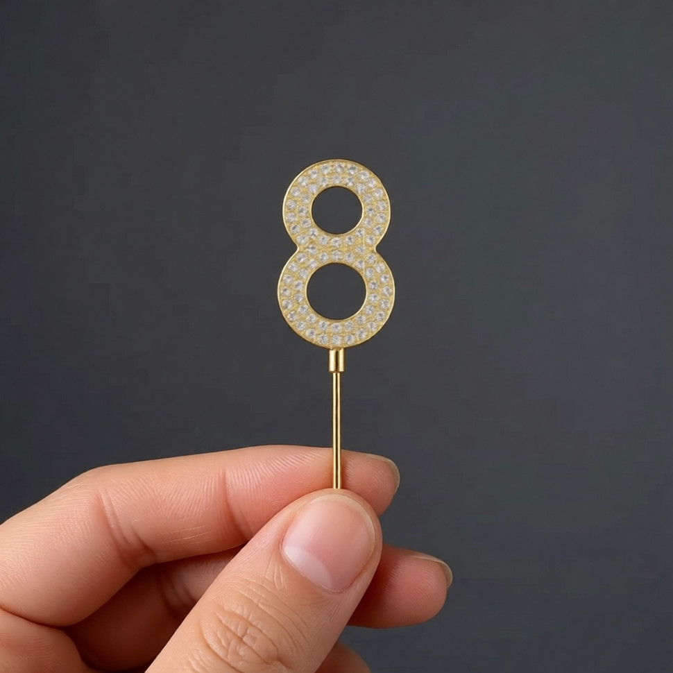 Топпер для бенто-торта Цифра "8" золото со стразами/ 4 см