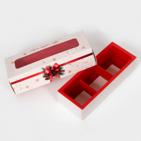 Коробка для 3 конфет с окном &quot;Новогодний бант&quot;