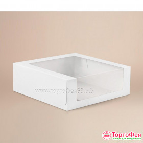 Коробка 18х18х6 см с перетекающим окном, белая