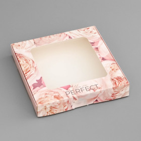 Коробка с откидной крышкой 19х19х3 см с &quot;Нежно-розовые пионы&quot;