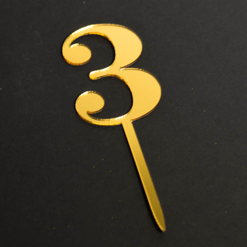 Топпер "Цифра 3", акрил, золотой / 8 см (пр-во Россия)