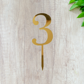 Топпер &quot;Цифра 3&quot;, акрил, золотой / 8 см (пр-во Россия)