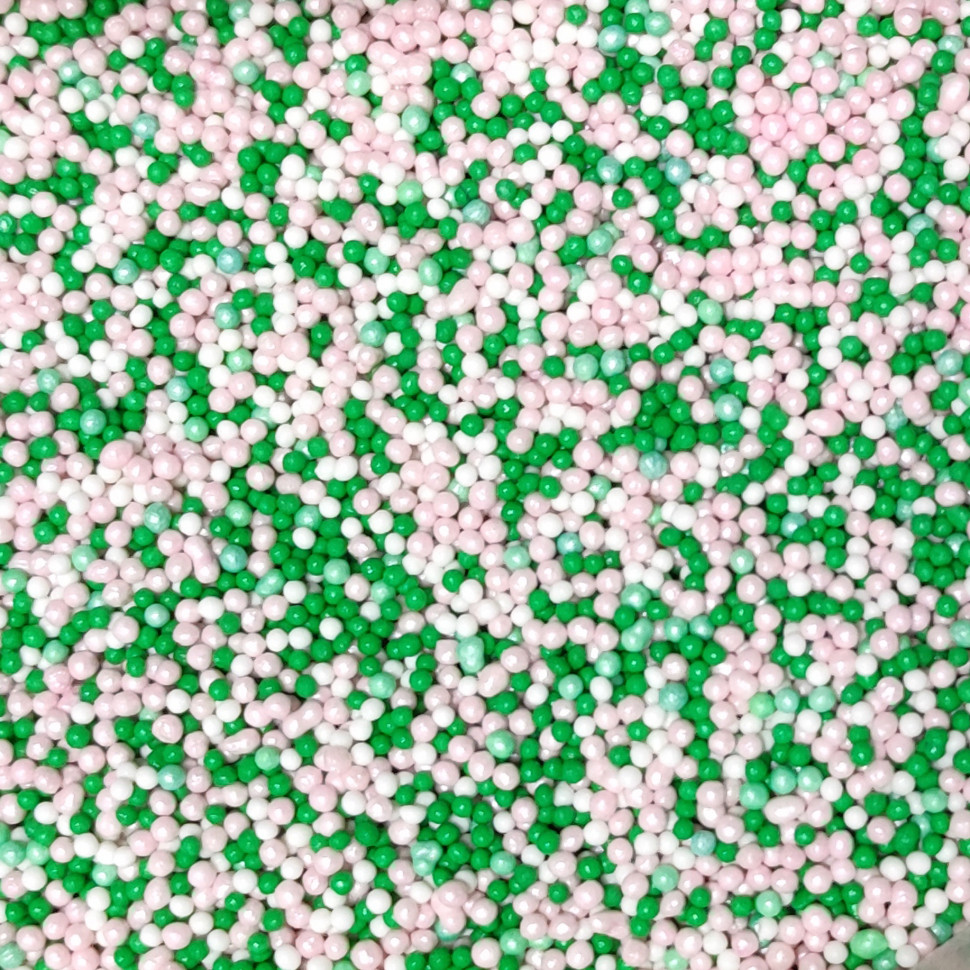 Посыпка шарики Розовые/Зеленые/Темно-зеленые 2 мм (перлам.), 25 г