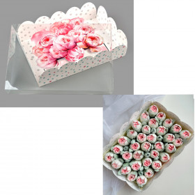 Коробка для зефира 30х20х8 см с прозрачной крышкой &quot;Розы&quot;