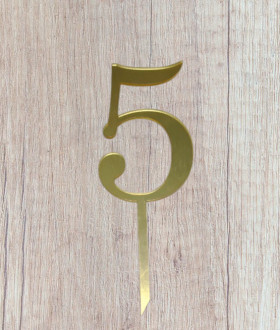 Топпер &quot;Цифра 5&quot;, акрил, золотой / 8 см (пр-во Россия)