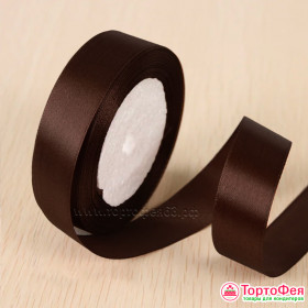 Лента атласная Темно-коричневая 2 см, 22 м