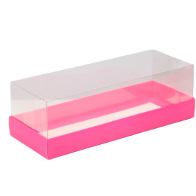 Коробка 26х9,5х8 см с прозрачной крышкой,  Ярко-розовая
