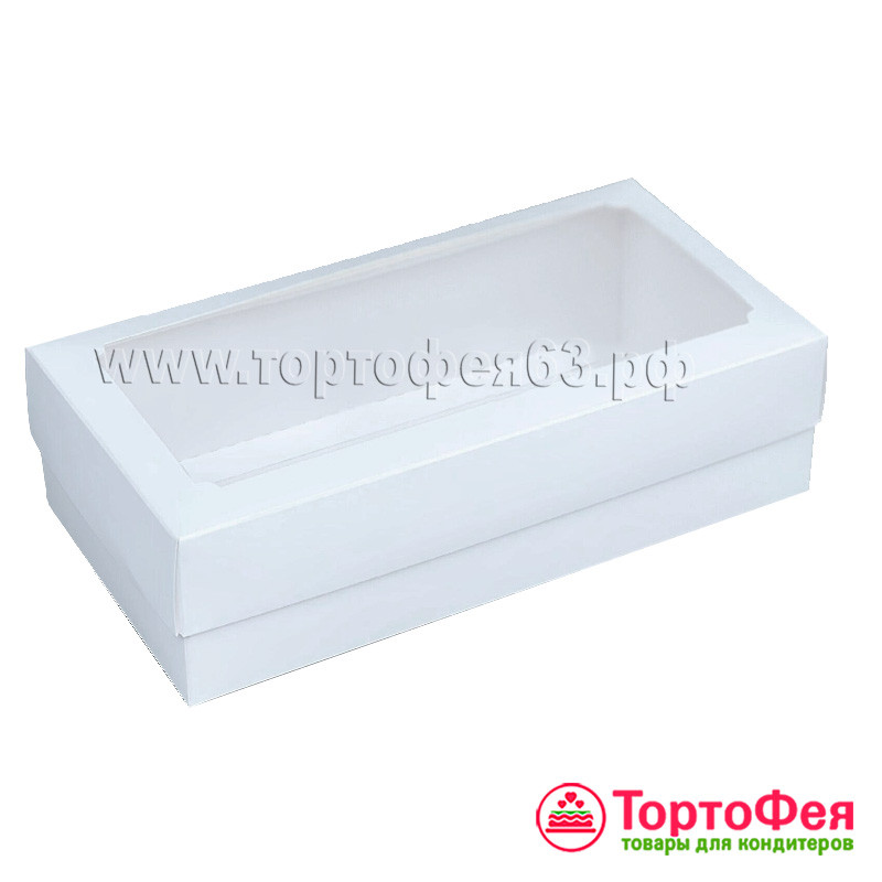 Коробка для макарони 21х11х5,5 см с окном, белая