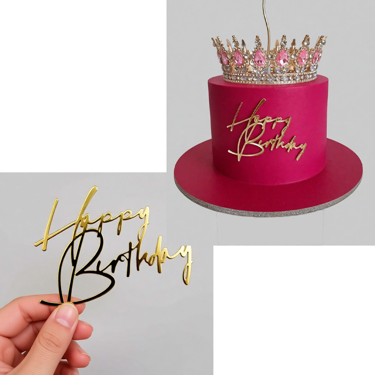 Декор из акрила "Happy Birthday", золотой  