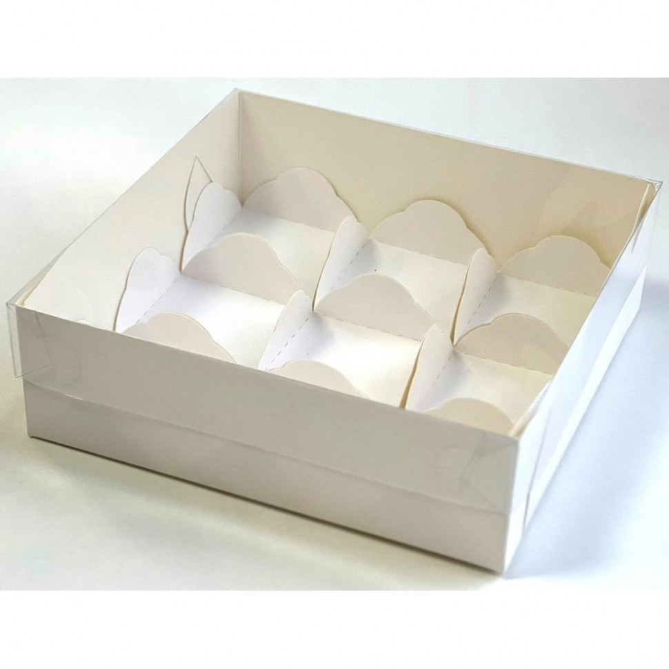 Коробка для моти 17,5х17,5х5,5 см с прозрачной крышкой, белая / на 9 моти