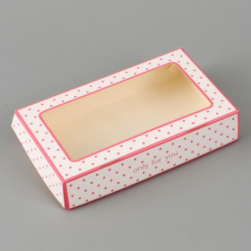 Коробка 20х12х4 см с окном "Розовый горошек"    