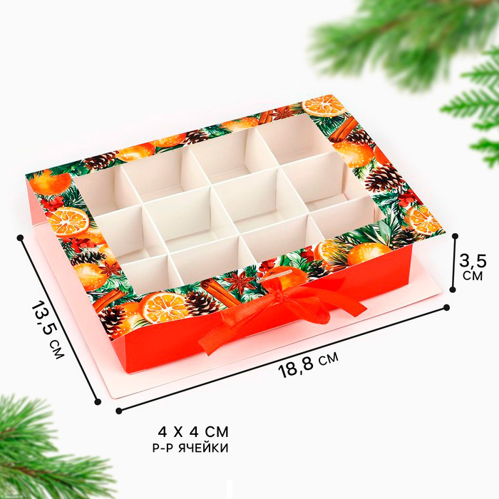 Коробка для 12 конфет с окном, "Цитрус"  