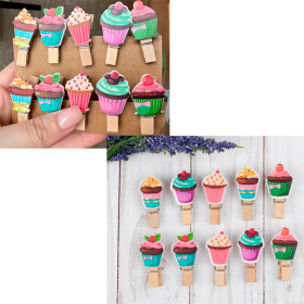 Прищепки-мини декоративные 3,5 см &quot;Капкейки&quot; / 10 шт 
