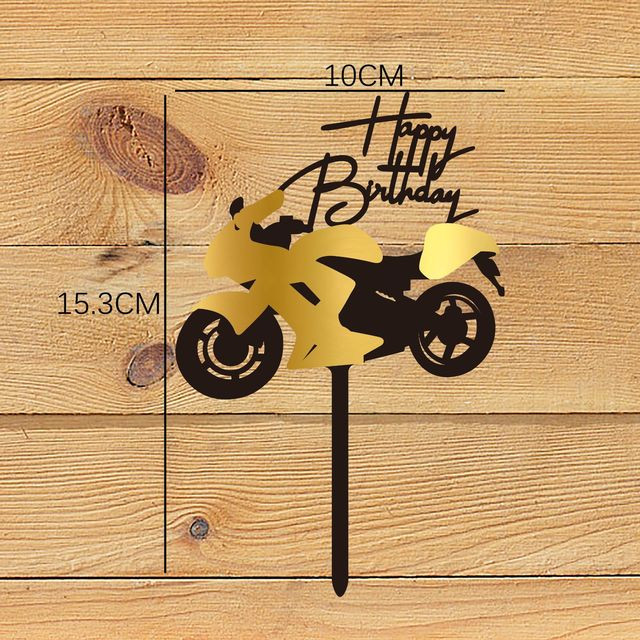 Топпер «Happy Birthday» Мотоцикл черный с золотом