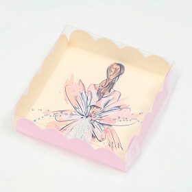 Коробка для пряников 12х12х3 см с прозрачной крышкой &quot;Девушка&quot;