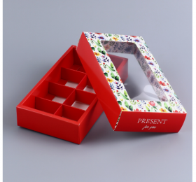 Коробка для 8 конфет с окном &quot;Цветочки&quot;