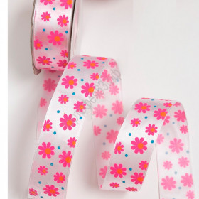 Лента атласная с рисунком &quot;Розовые цветочки&quot; 2,5 см / 2,5 м