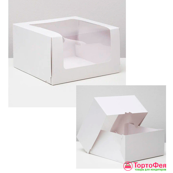 Коробка 18х18х10 см с окном, белая / Плотный картон