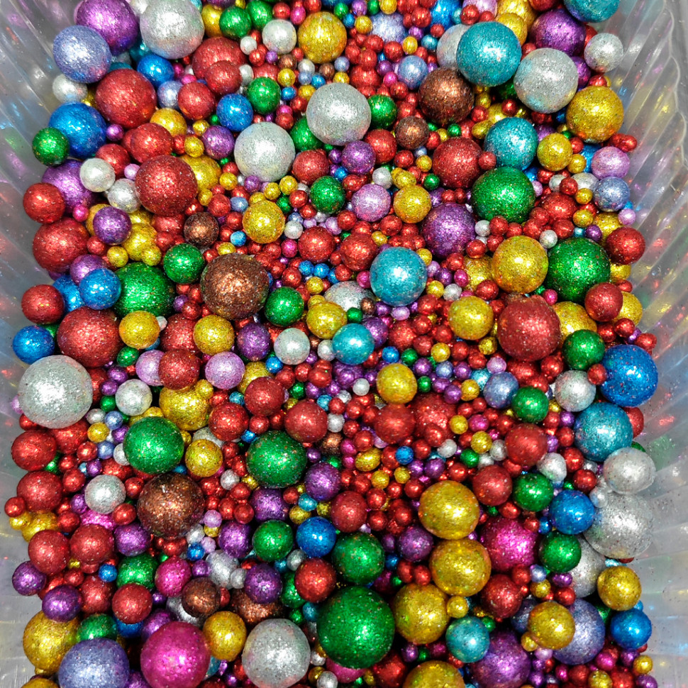 Шарики рисовые в глазури. Блеск "Праздник" 2-13 мм, 20 гр  