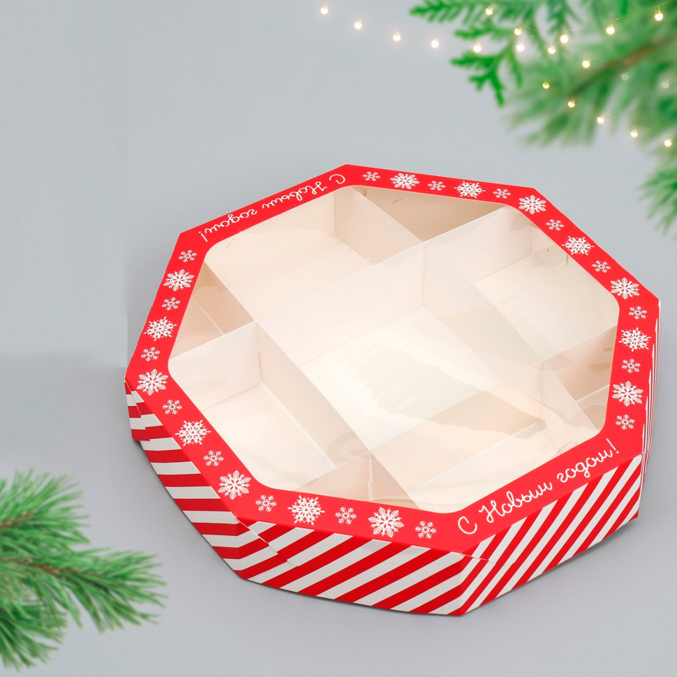 Коробка для ассорти сладостей 27х27х5 см "С Новым годом"