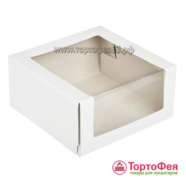 Коробка 22,5х22,5х10,5 см с окном, белая / Плотный картон