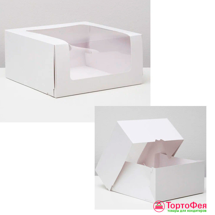 Коробка 22,5х22,5х10,5 см с окном, белая / Плотный картон