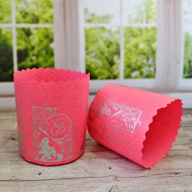 Форма бумаж. Кулич "Зайчата" Ярко-Розовая 200-250 гр (9*9 см) / 10 шт    