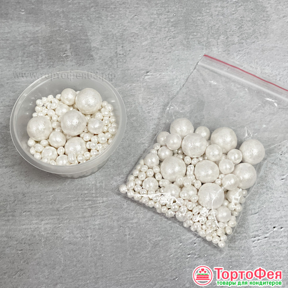 Шарики рисовые в глазури. Блеск "Белый" 2-13 мм, 20 гр   