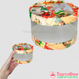 Коробка круглая d 12 выс.7 см, Новогодние открытки