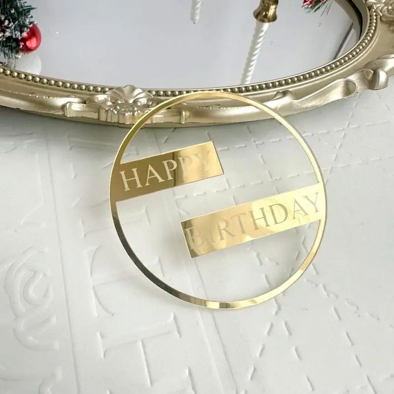 Декор из акрила "Happy Birthday" в Круге 8,5 см, золотой  