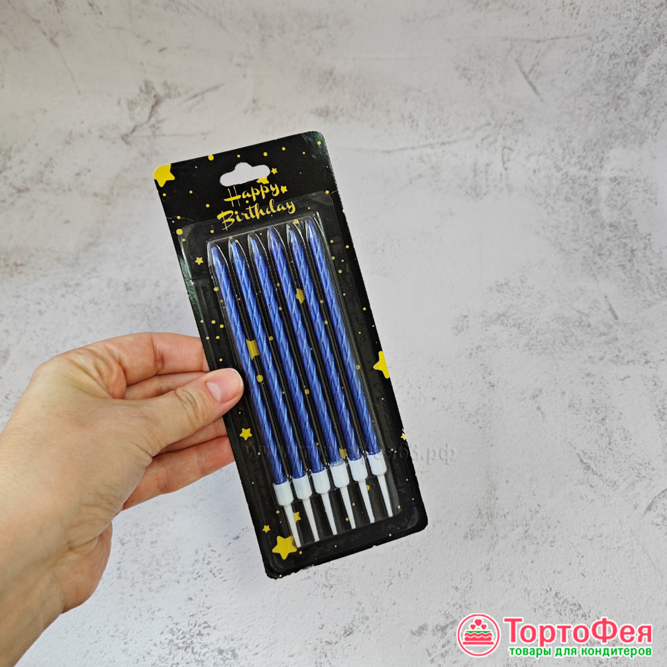 Свечи спираль Синие, 10 см / 6 шт