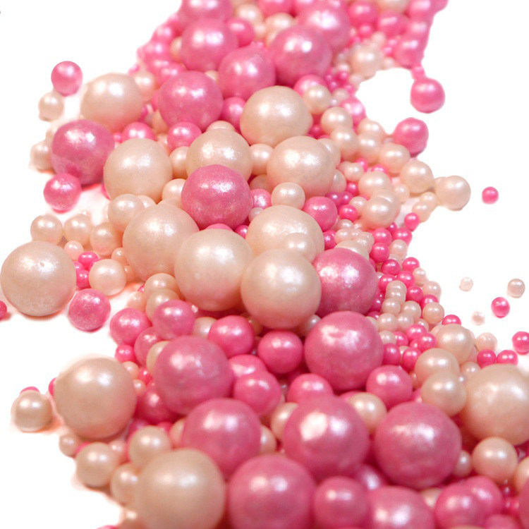 Шарики рисовые в глазури. Розовые/жемчужные  2-13 мм, 25 гр