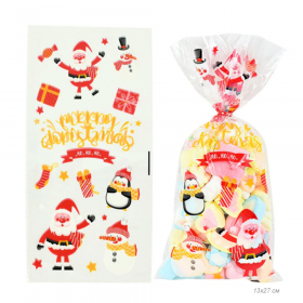 Пакеты прозрач. с рисунком &quot;Санта, снеговик, пингвин&quot; 13х27 см, 10 шт