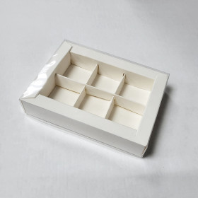 Коробка для 6 конфет с прозрачной крышкой, белая