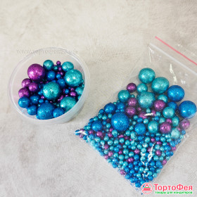 Шарики рисовые в глазури. Блеск &quot;Синий/Фиолетовый/Голубой&quot; 2-13 мм, 20 гр     