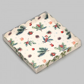 Коробка для пряников 21х21х3 см с прозрачной крышкой &quot;Веточки&quot;