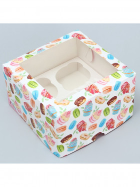 Коробка для 4 капкейков с окном "Сладости"  