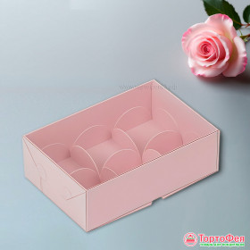 Коробка для 6 моти с прозрачной крышкой, Розовая