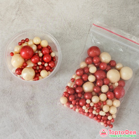 Шарики рисовые в глазури. Белые/Красные 2-13 мм, 25 гр      