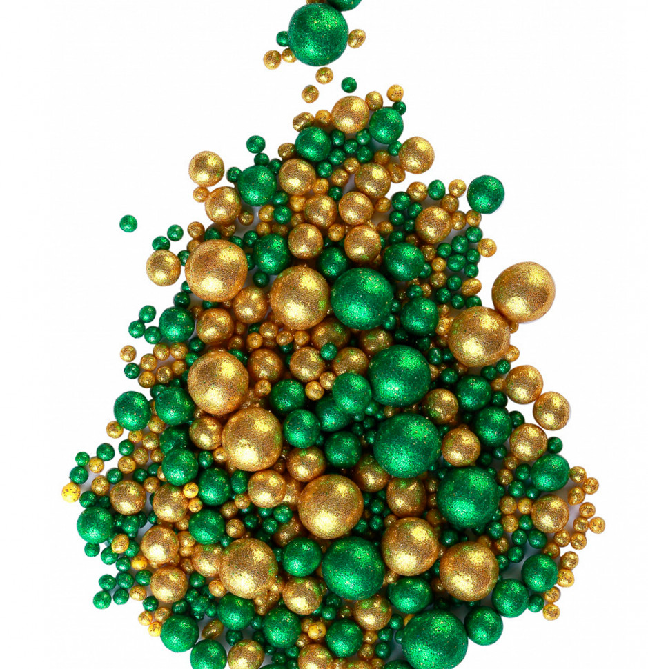 Шарики рисовые в глазури. Блеск Золотой/Зеленый 2-13 мм, 20 гр