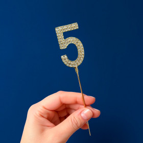 Топпер для бенто-торта Цифра "5" золото со стразами/ 4 см