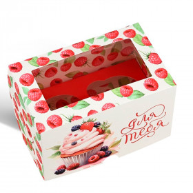 Коробка для 2 капкейков с окном "Ягодка"