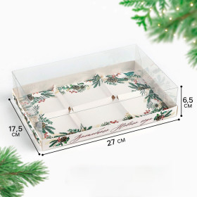 Коробка для 6 муссовых пирожных 27х17.8х6.5 см с прозрачной крышкой &quot;Волшебного Нового года&quot;  (на 6 шт)  