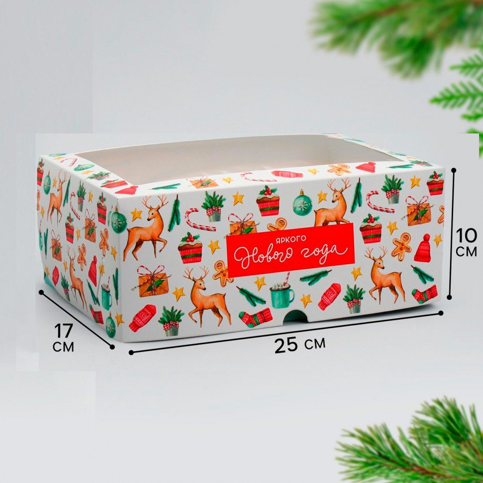 Коробка для 6 капкейков с окном "Яркого Нового года"