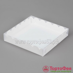 Коробка 20х20х3,5 см с прозрачной крышкой, белая