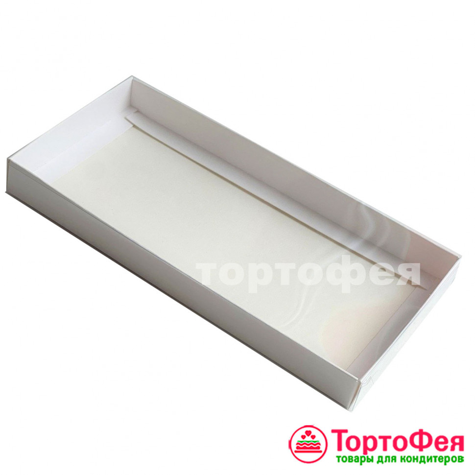 Коробка для шоколадной плитки 16х8х1,7 см с пластиковой крышкой, белая