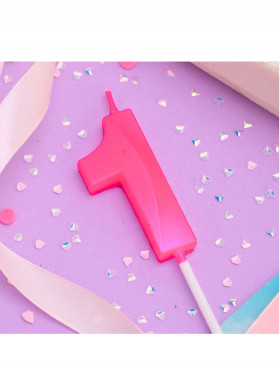 Свеча Цифра &quot;1&quot; с гранями, ярко-розовая / 5 см