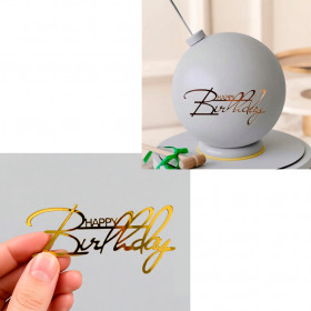 Декор из акрила "Happy Birthday", золото / 8 см