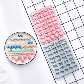 Форма силиконовая "Бантики, сердечки, губы" / 33 яч