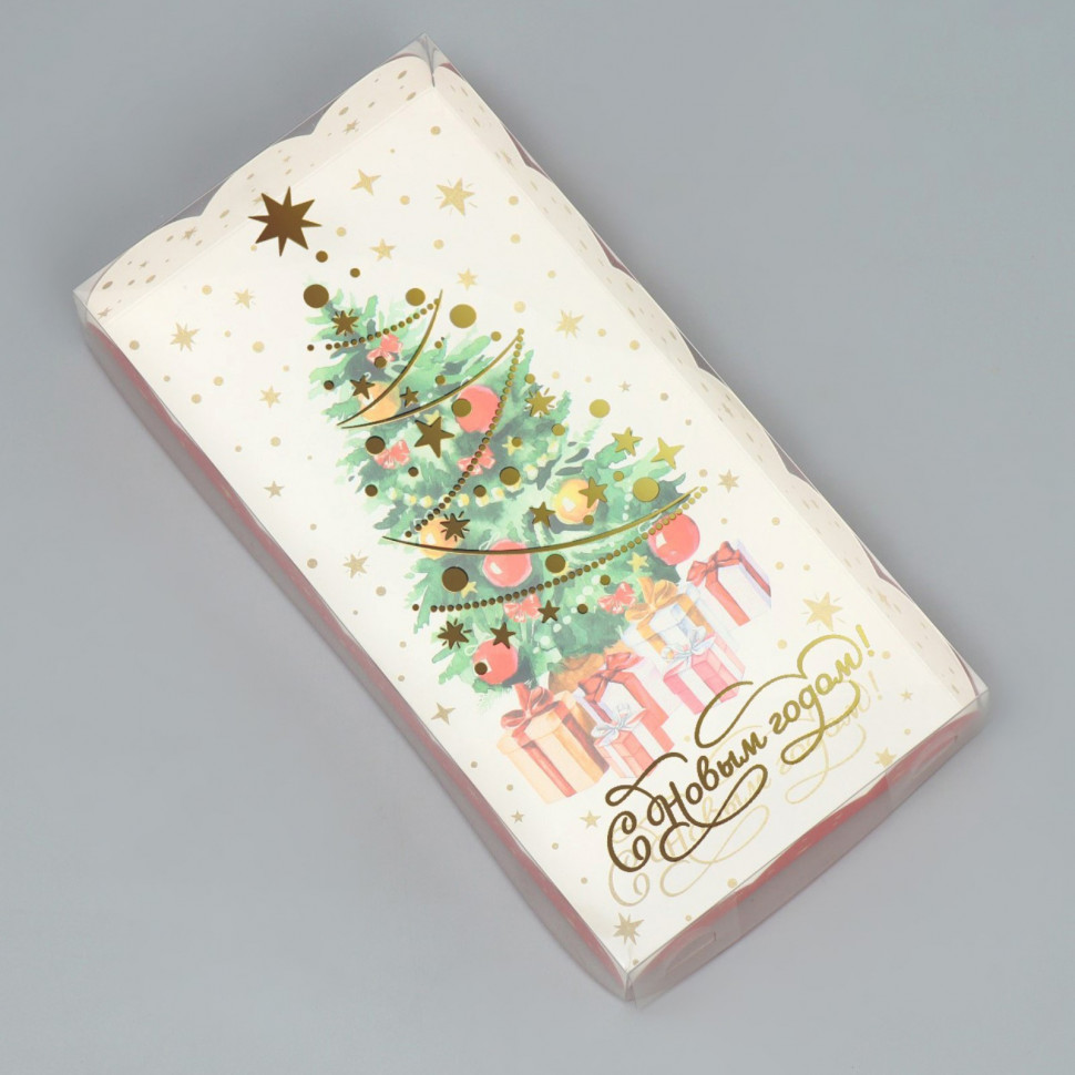 Коробка для прян. 21х10х3 см с прозрач.крышкой "Новогодняя елочка"